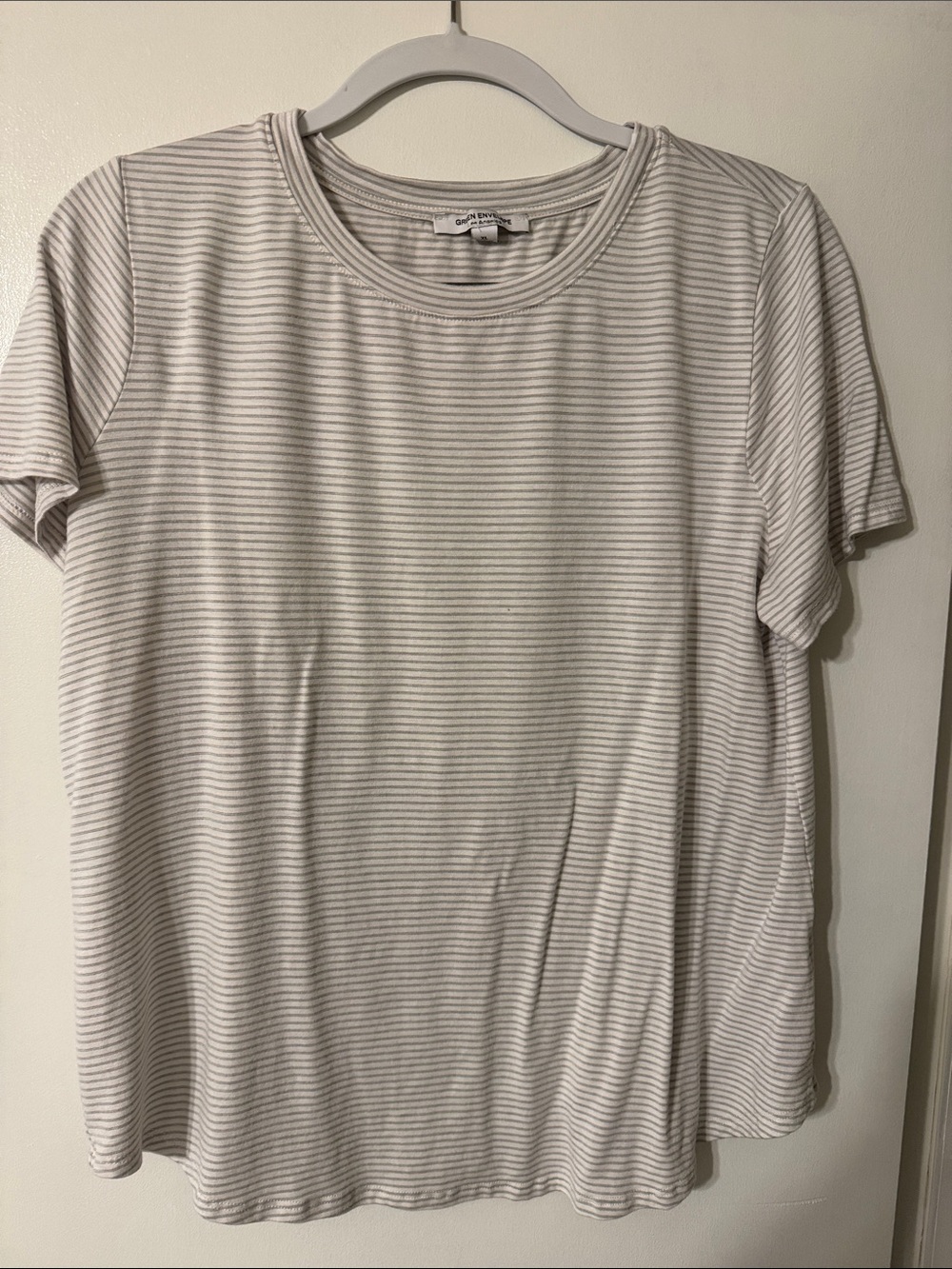 Green Envelope white and Light Gray Striped Short Sleeve Tee